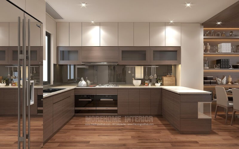 Tủ bếp hiện đại kết hợp hài hòa giữa hai chất liệu Laminate và Acrylic vừa mang lại vẻ đẹp sang trọng, vừa phù hợp với mức đầu tư của nhiều hộ gia đình Tủ bếp gỗ, tủ bếp gỗ tự nhiên, tủ bếp tân cổ điển