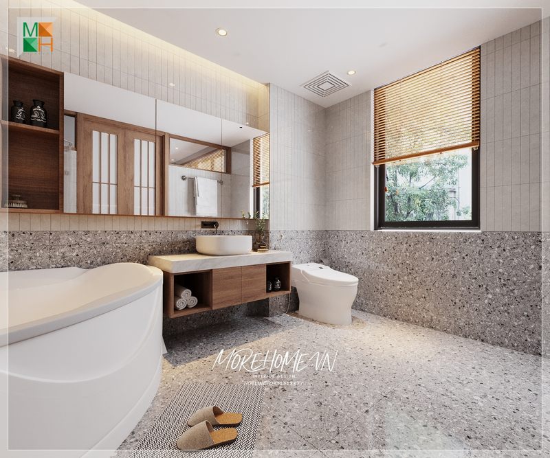 Trang trí cửa sổ nhằm đón nhận những nguồn ánh sáng không khí tốt nhất mang tới cho không gian phòng tắm luôn được khô thoáng dễ chịu